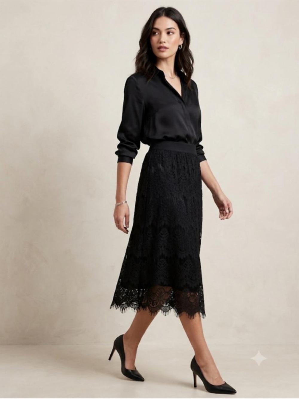 SM New York Black Lace Midi Skirt